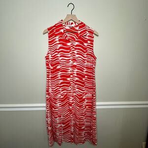 Cabi Brushstroke Orange and White Print Dress